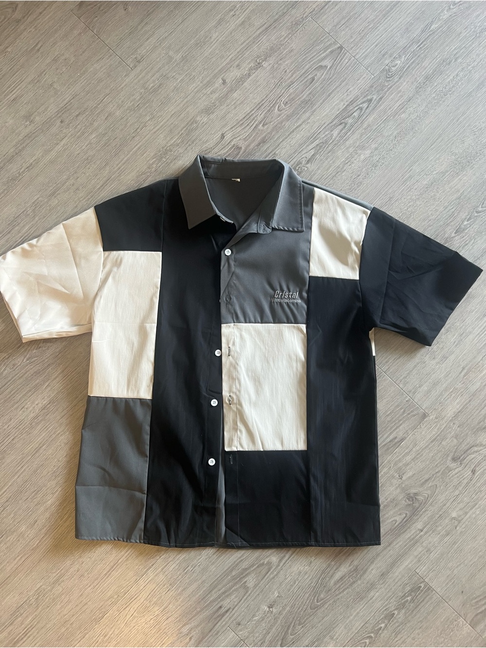 Men’s Black Gray Cream Colorblock Short Sleeve Button-Down Shirt Casual Summer